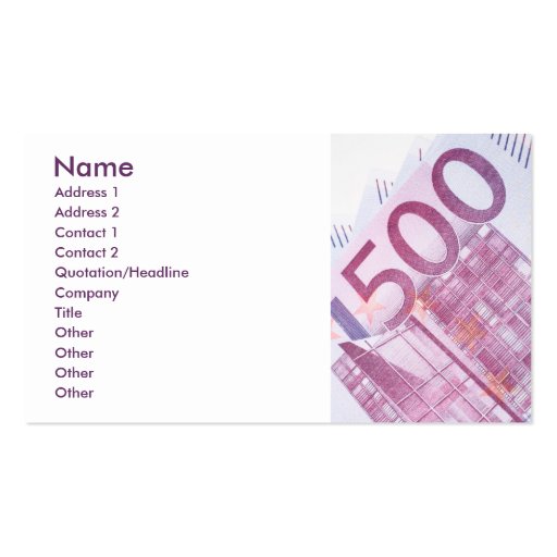 500 Euros Business Card Template
