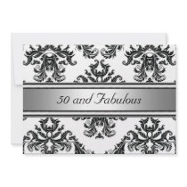 50 and Fabulous Damask Birthday Invitation