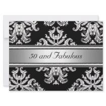 50 and Fabulous Damask Birthday Party Personalized Announcement