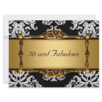 50 and Fabulous Gold  Damask Birthday Party Invitations