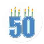 50 Birthday Candles (Blue / Green) Round Sticker