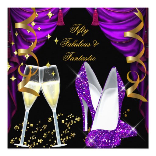 50 Fabulous & Fantastic Purple Champagne Party Custom Invite