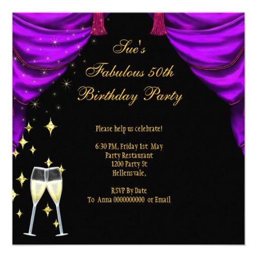 50 Fabulous & Fantastic Purple Champagne Party Custom Invite