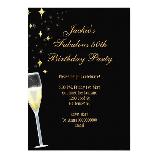 50 & Fabulous Fantastic Red Black Gold Birthday Invitation