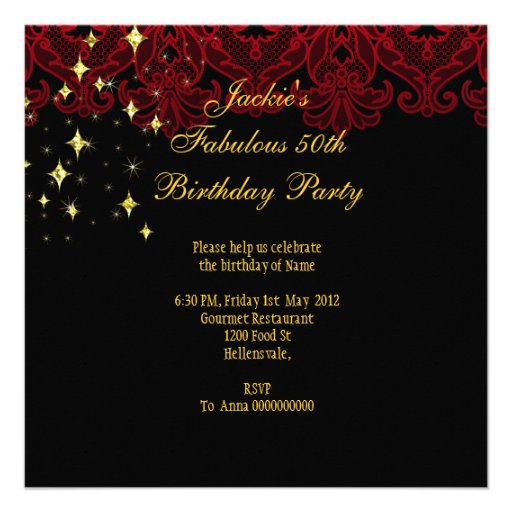 50 & Fabulous Fantastic Red Black Gold Birthday Custom Invites