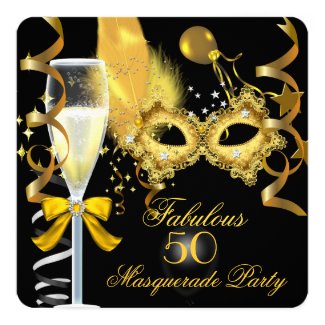 50 & Fabulous Gold Black Masquerade Party Invitation