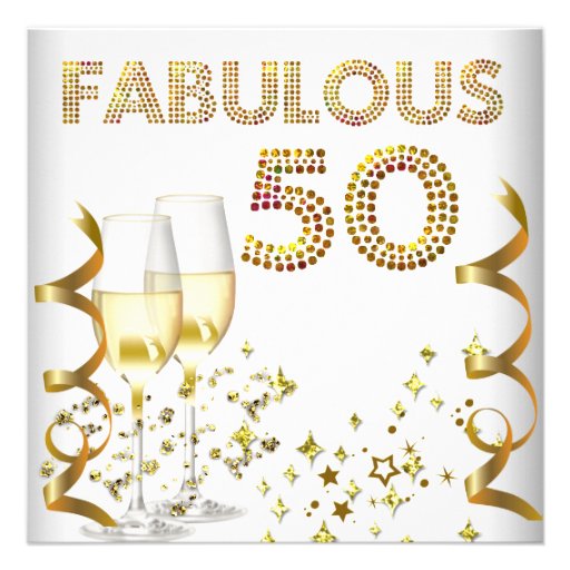 50 Fabulous Gold Champagne Birthday Party Custom Announcements