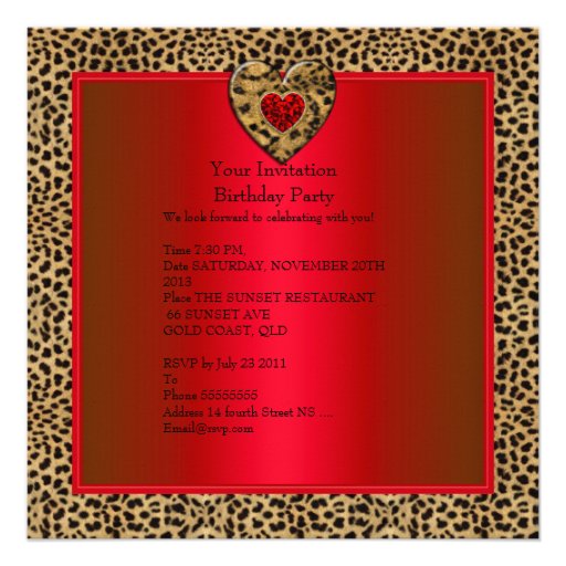 50 & fabulous Leopard Wild At Heart Black Gold Red Custom Invite