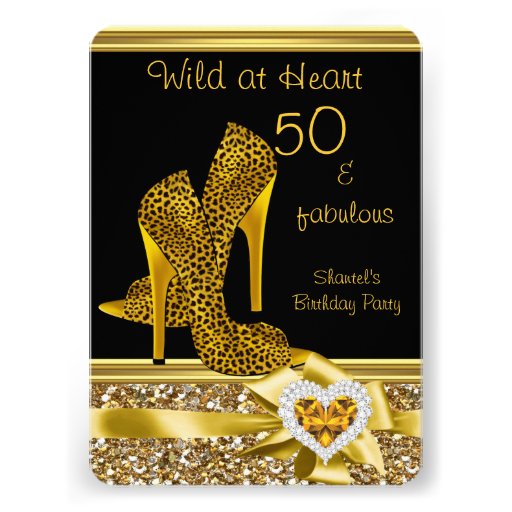 50 & fabulous Leopard Wild at Heart High Heels Custom Invite