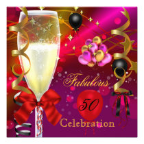 50 & Fabulous Pink Red Gold Black Birthday Party invitations