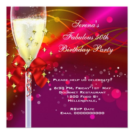 50 & Fabulous Pink Red Gold Black Birthday Party Personalized Invitations
