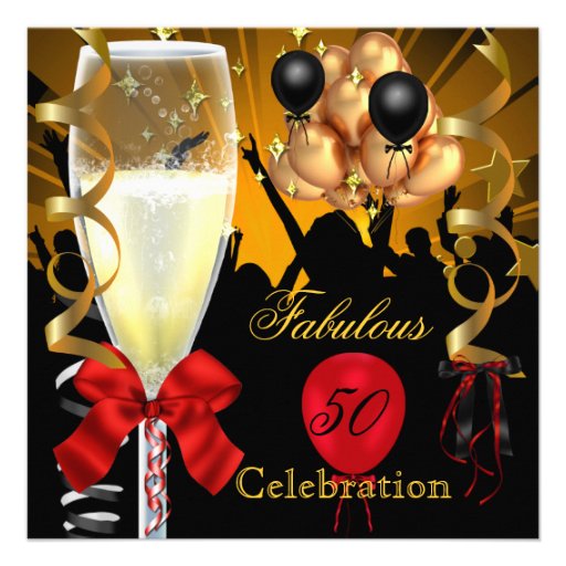 50 & Fabulous Red Gold Black Birthday Party Invites