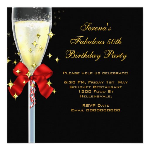 50 & Fabulous Red Gold Black Birthday Party Invites