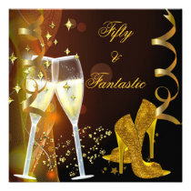 50 & Fantastic Fabulous Gold Champagne Shoes invitations