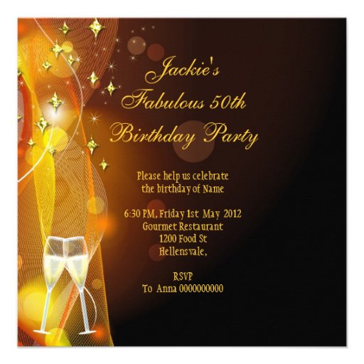 50 & Fantastic Fabulous Gold Champagne Shoes Invitations