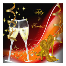 50 & Fantastic Fabulous Gold Red Orange invitations
