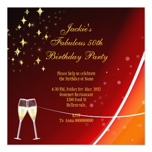 50 & Fantastic Fabulous Gold Red Orange Personalized Invite