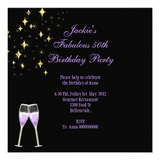 50 & Fantastic Purple Dress Black Gold Birthday Custom Announcements