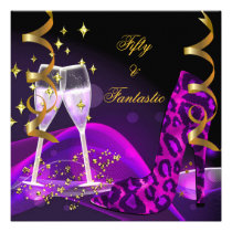 50 & Fantastic Purple Gold Leopard Shoes invitations