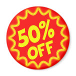 50 PERCENT OFF RETAIL LABEL MAGNET