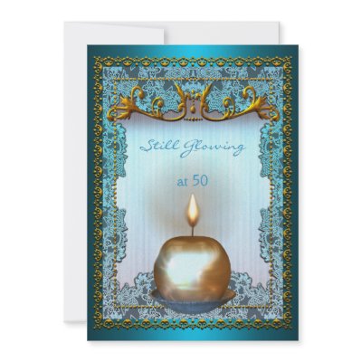50 Still Glowing Birthday Teal Gold Candle Glow Custom Invite by Zizzago