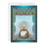 50 Still Glowing Birthday Teal Gold Candle Glow Custom Invite