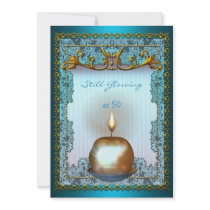 50 Still Glowing Birthday Teal Gold Candle Glow Custom Invite