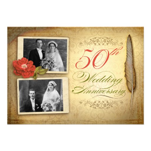 50 wedding anniversary two photos vintage invites