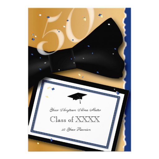 50 Year Class Reunion Royal Blue Accent Color Custom Invite (front side)