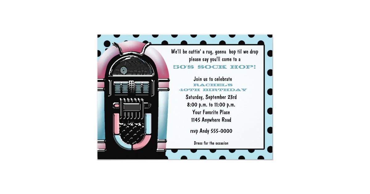 50s Jukebox Birthday Invitation | Zazzle