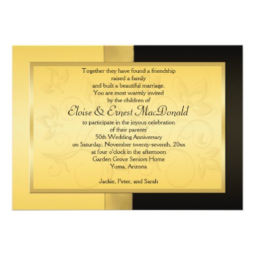50th Anniversary Black and Gold Floral Invitation