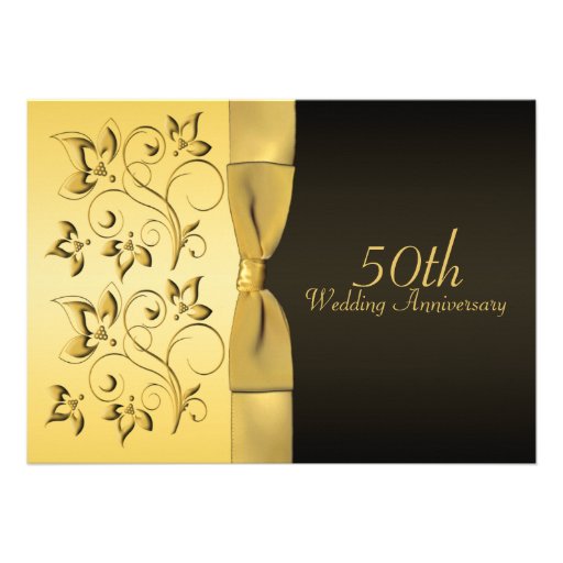 50th Anniversary Black and Gold Floral Invitation