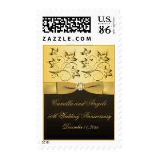 50th Anniversary Black and Gold Jewelled Postage stamp