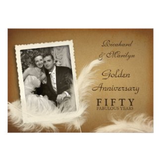 50th Anniversary Fancy Feather Photo Invitations