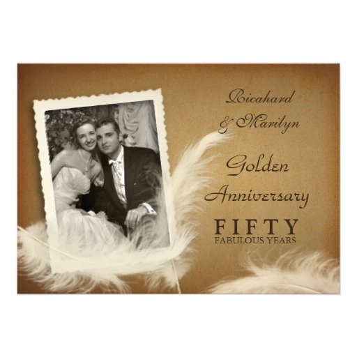 50th Anniversary Fancy Feather Photo Invitations (front side)
