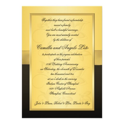 50th Anniversary Gold and Black Floral Jewelled Personalized Invitations