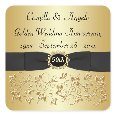 50th Anniversary Gold, Black 1.5' Square Sticker