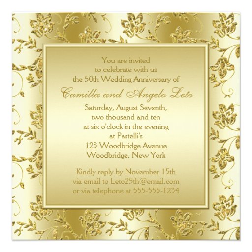 50th Anniversary Gold FAUX Glitter Invitation