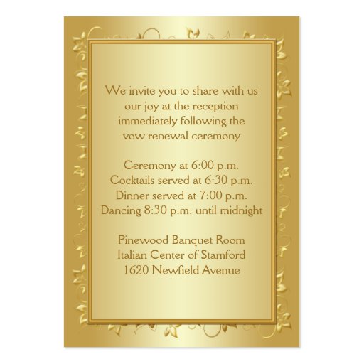 50th Anniversary Gold Floral Enclosure Card Business Card (back side)