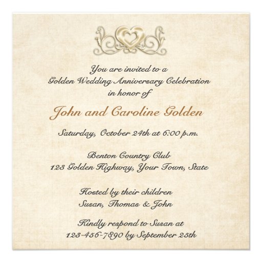 50th Anniversary Gold Floral Heart Invitation