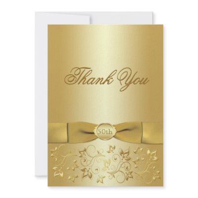 50th Anniversary Gold Floral Thank You Card Personalized Announcements by NiteOwlStudio