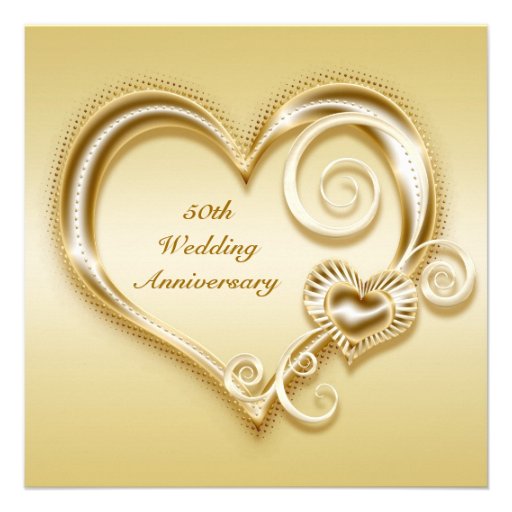50th Anniversary Gold Heart Invitation (front side)