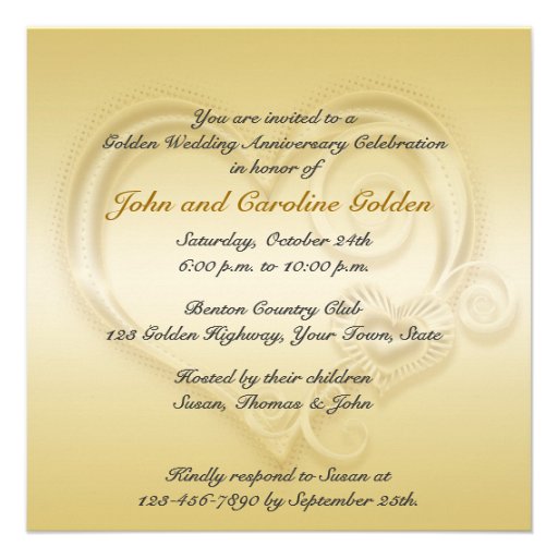 50th Anniversary Gold Heart Invitation