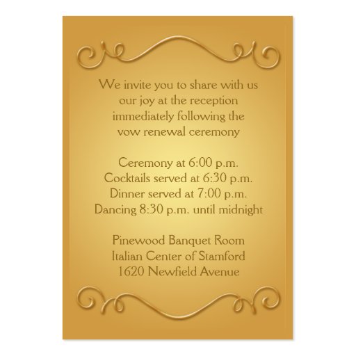 50th Anniversary Gold on Gold Reception Card Business Cards (back side)
