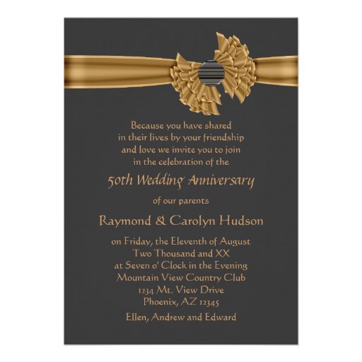 50th Anniversary Gold Ribbon Invitations