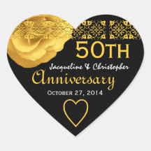 50th Anniversary GOLD Rose Heart Sticker 001