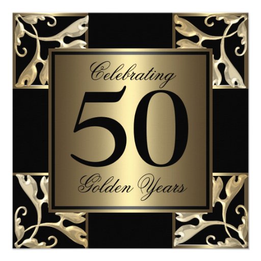 50th anniversary golden personalized invitation (front side)