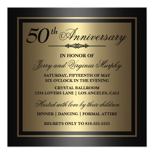 50th anniversary golden personalized invitation