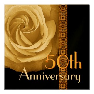 50th Anniversary Invitation - GOLD Rose