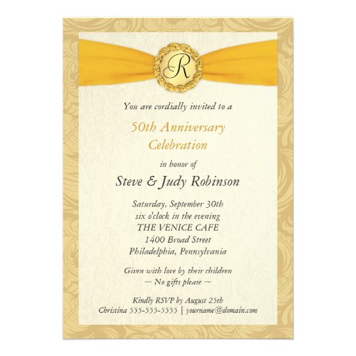 50th Anniversary Invitations- Gold Monogram